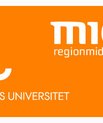 Aarhus Universitet og Region Midtjyllands fælles identitet indeholder begge organisationers logo på orange baggrund.